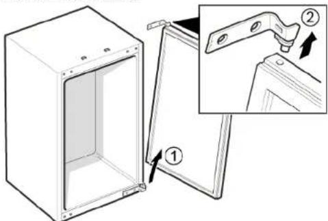 Technical diagram showing a door opening with labeled parts and an inset view of a mechanical component being inserted.