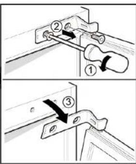 Technical diagram showing two steps of a mechanical clamp or bracketing process with numbered components and directional arrows.