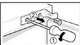 Technical diagram showing a mechanical clamp or bracket assembly with labeled parts ① and ②
