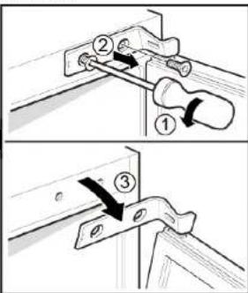 Technical diagram showing two steps of a mechanical locking or bracketing process with numbered components and directional arrows.