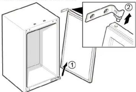 Technical diagram showing a door opening with labeled parts and an inset view of a mechanical component being inserted.