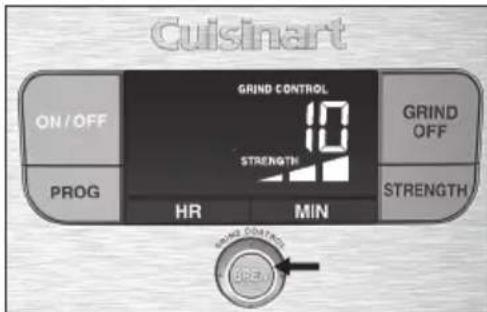 Cuisinart ON/OFF GRIND CONTROL 10 STRENGTH GRIND OFF PROG HR MIN STRENGTH DRINK COOKING BRA