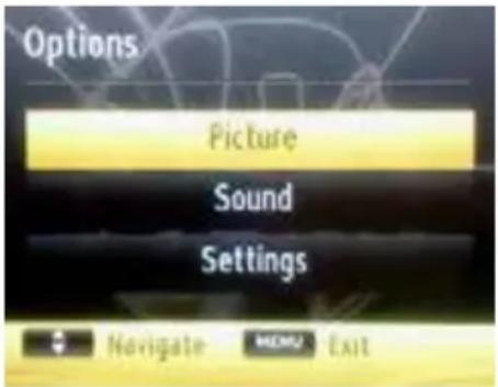 Options Picture Sound Settings Navigate EXIT