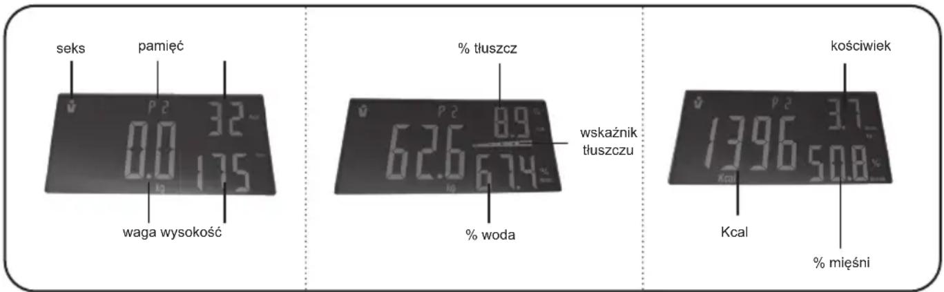 seks pamięć 0.0 32 waga wysokość % tłuszcz 62.6 89 % woda wskaźnik tłuszczu Kcal 1396 508 % mięśni kościwiek