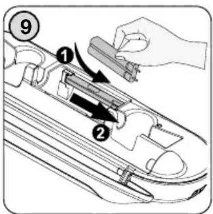 Diagram showing a mechanical assembly with numbered components and directional arrows indicating motion or movement.