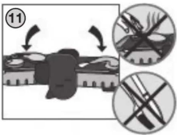 Diagram illustrating a mechanical or electrical process with labeled components and directional arrows, including magnified insets showing tool paths.