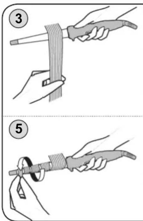 Illustration showing two-step instructions for using a tool to lift a cable, labeled with steps 3 and 5.