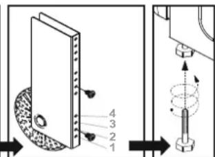 Technical diagram showing a mechanical assembly with numbered components and directional arrows indicating motion or assembly.