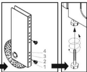 Technical diagram showing a mechanical assembly with numbered components and directional arrows indicating motion or force.