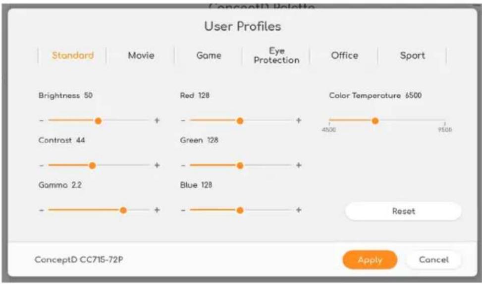 ACER ConceptD 7 Ezel - Indstilling for farveprofil - 2