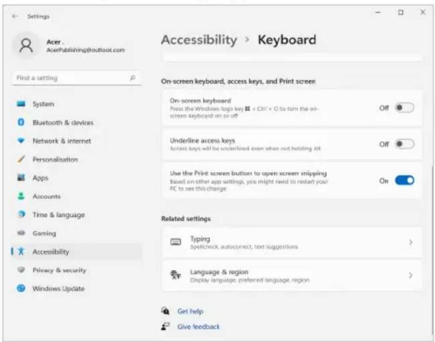 ACER ConceptD 7 Ezel - Aktiver PrtScn-tasten, så du kan starte værktøjet Skærm snip - 2