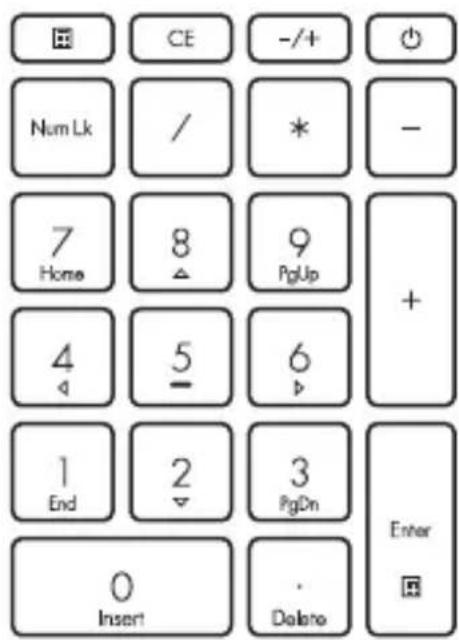 CE -/+ Num Lk / * - 7 Home 8 9 PgUp + 4 5 6 1 End 2 3 PgDn Enter 0 Insert Delete