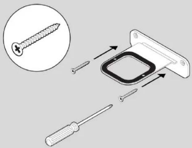 Diagram illustrating screw installation steps with magnified view of screw and tool