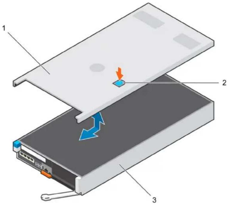 Diagram of a server rack with labeled components and directional arrows indicating motion or movement