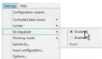 Settings Help Configuration wizard... Controlled base-locot Limiter De-requator Working mode Sensitivity... Input configuration... Options...