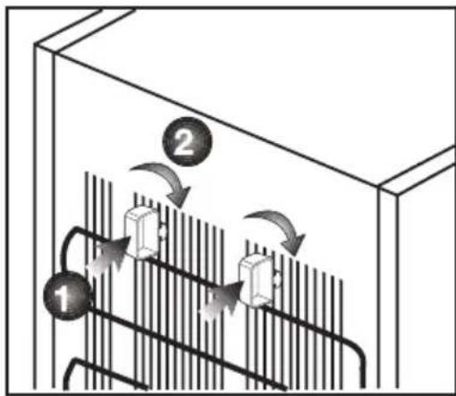 Diagram showing fluid flow through a container with labeled components and directional arrows indicating flow direction.