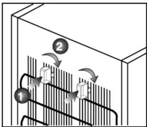 Diagram showing airflow or heat transfer between two labeled components, with arrows indicating direction and numbered annotations.