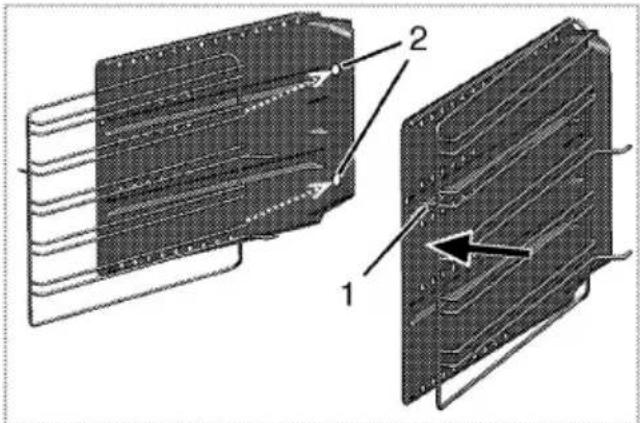 Technical diagram of a heat exchanger with labeled components and directional arrows indicating flow or movement.