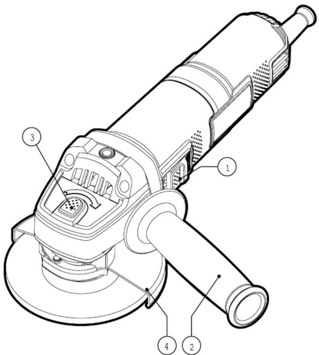 Technical diagram of a mechanical power tool with numbered parts labeled 1, 2, 3, and 4