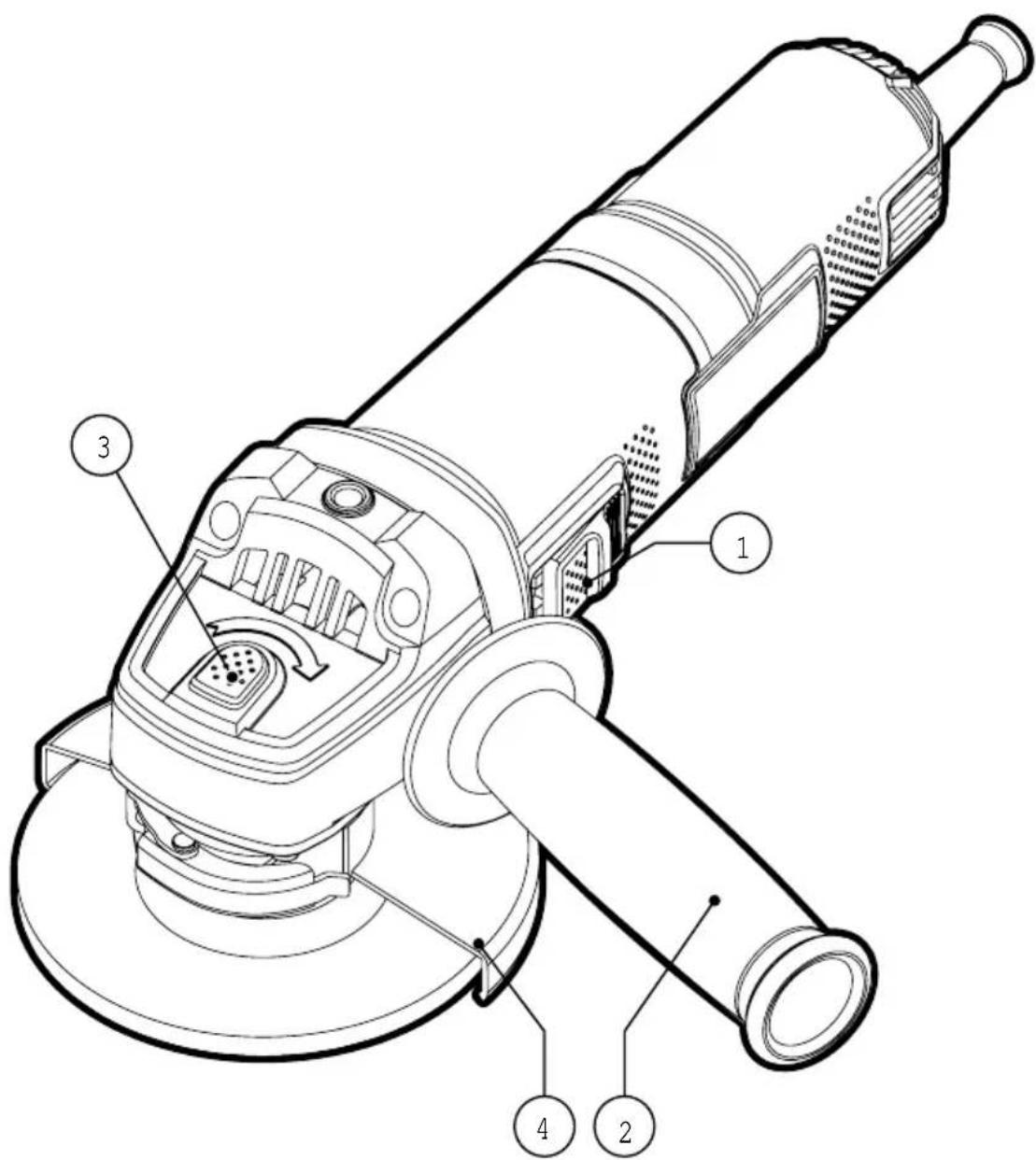 Technical diagram of a mechanical power tool with numbered parts labeled 1, 2, 3, and 4