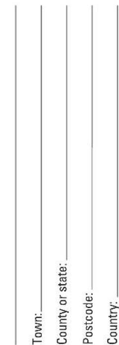 Town: County or state: Postcode: Country: