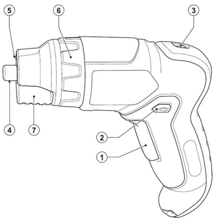 Technical diagram of a handheld device with numbered parts for identification