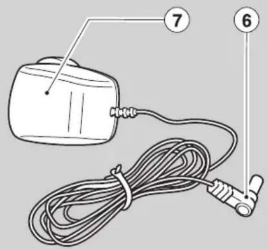 Diagram of a medical or laboratory device with labeled parts 7 and 6, showing a coiled cable and connector.
