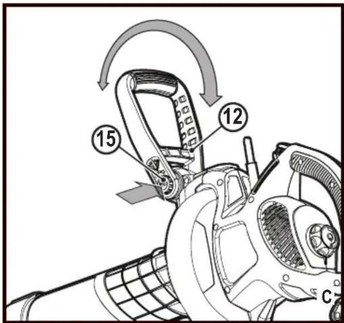 Technical diagram of a mechanical device with numbered parts and directional arrows indicating assembly or operation.