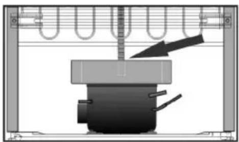 Mechanical assembly diagram showing a component mounted between two vertical supports with a central shaft (no text or symbols visible)