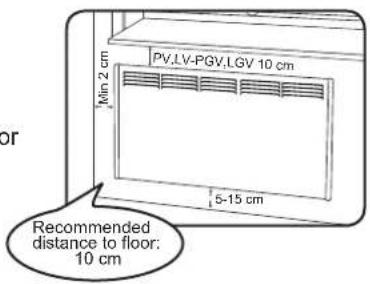 PV,LV-PGV,LGV 10 cm 5-15 cm Recommended distance to floor: 10 cm
