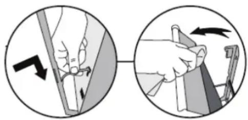 Two circular diagrams showing hand positioning and movement of a tool, no text or symbols present
