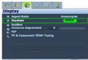 Display Aspect Ratio Anamorphic Keystone ENTER Position Diverscan Adjustment 0 PIP PC & Component YPbPr Tuning