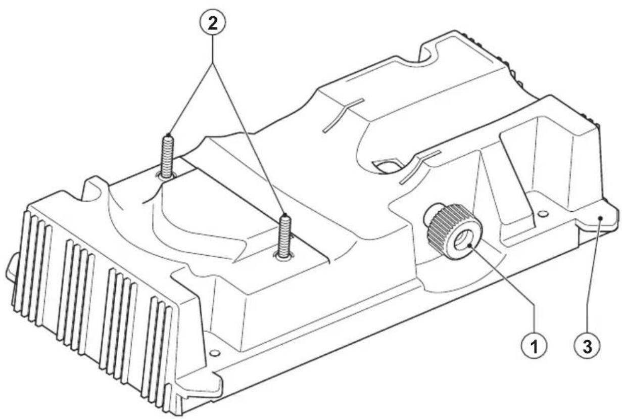 Technical diagram of a mechanical component with numbered parts labeled 1, 2, and 3.