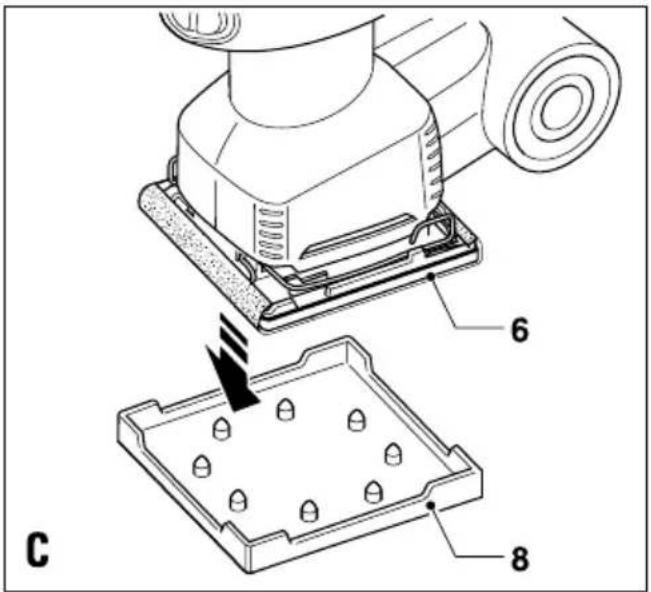 Technical diagram showing a mechanical assembly with labeled parts and an arrow indicating motion or force direction.
