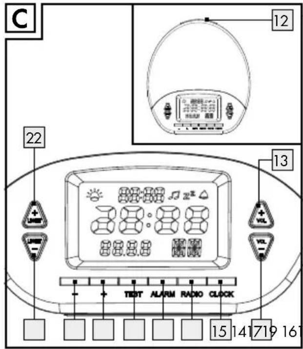 C 12 22 13 15 14 17 19 16 TERT ALARM RADIO CLOCK