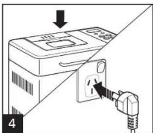 Diagram showing a device with an electrical plug inserted into a socket, labeled with number 4