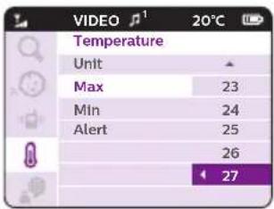 VIDEO 20°C Temperature Unit Max 23 Min 24 Alert 25 26 4 27