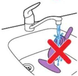 Diagram showing a faucet with water flowing through a sink, marked with a red X symbol indicating a water level or barrier.