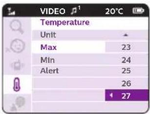 VIDEO 20°C Temperature Unit Max 23 Min 24 Alert 25 26 1 27