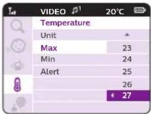 VIDEO 20°C Temperature Unit Max 23 Min 24 Alert 25 26 27