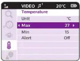 VIDEO 20°C Temperature Unit °C Max 27 Min 15 Alert Off