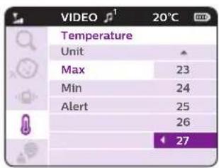 VIDEO Temperature Unit Max 23 Min 24 Alert 25 26 27