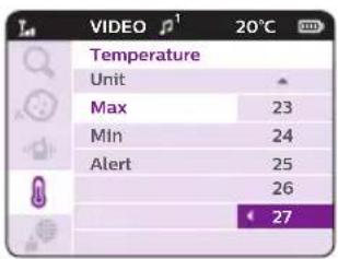 VIDEO 20°C Temperature Unit Max 23 Min 24 Alert 25 26 27