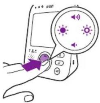 Hand-drawn illustration of a mobile phone with a screen displaying sun icons and a purple arrow pointing to the control panel.