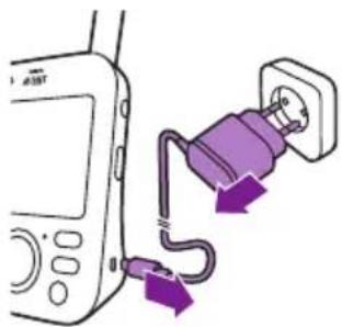 Diagram showing a device connected to an electrical plug with purple arrows indicating cable or connection points.