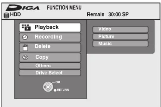 PANASONIC DMR-EH53 - Nem adgang til forskellige funktioner — FUNCTION MENU Display - 1