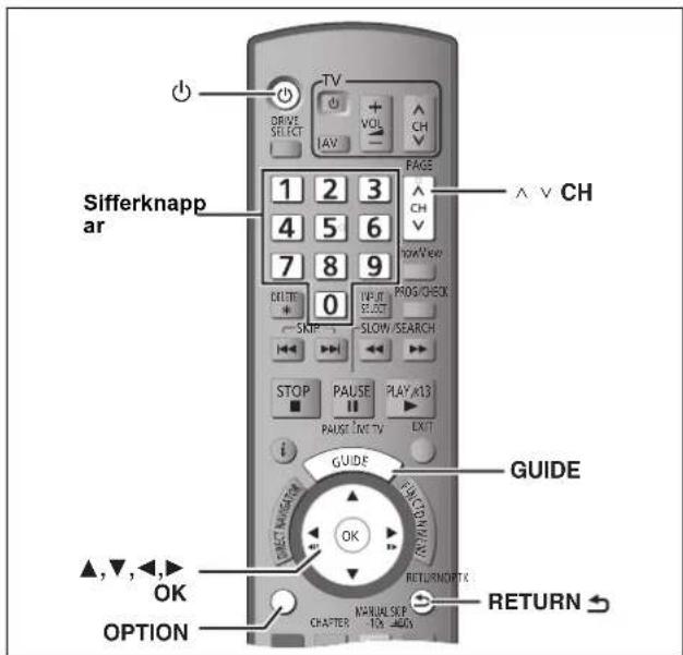 Sifferknapp ar 1 2 3 4 5 6 7 8 9 COLTIC 0 INPUT SELECT SLOW/SEARCH STOP PAUSE PLAY x13 PAUSE INV TV EXIT GUIDE OK ▲,▼,◀,► OK OPTION MANUAL SEE 1X 4000 RETURN ↗ RETURN ↗ CHAPTER