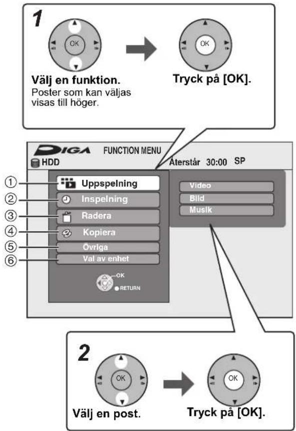 PANASONIC DMR-EH53 - Enkel åtkomst till diverse funktioner — FUNCTION MENU Visning - 1