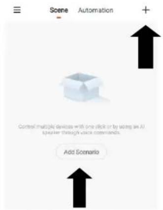 Scene Automation + Control multiple devices with one click or by idang an AI speaker through voice commands. Add Scenario