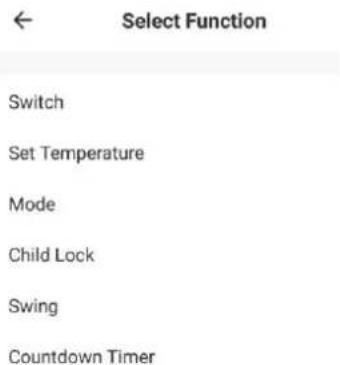 Select Function Switch Set Temperature Mode Child Lock Swing Countdown Timer